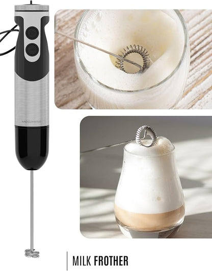 Megawise High-Power Hand Blender – 400W Max Power with Versatile 3-in-1 Attachments (Blending Shaft, Whisk, Chopper); Ergonomic Design with Adjustable Speed Control; Easy to Clean and Maintain (Black)