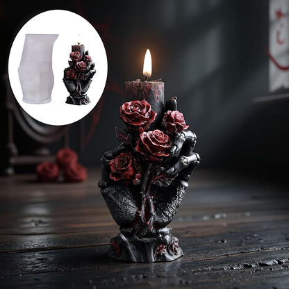 Halloween Candle Molds Kit with 50pcs Wax Core, Spooky 3D Ghost & Skeleton Candle Mold Kit for DIY Halloween Candles, Soap, and Resin Crafts, Home Party Decor Skull Flower Hand(B-Hand)
