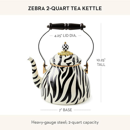 MACKENZIE-CHILDS Enamel Tea Kettle, Cute Tea Kettle for Stovetop, 2 Quarts, Zebra