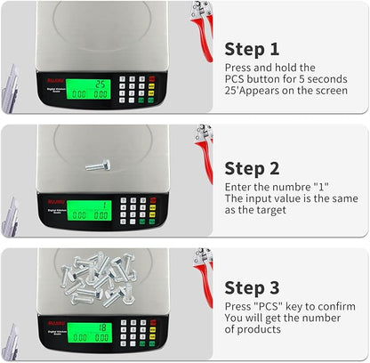 Large Digital Kitchen Scale Black 30kg/66lb Commercial Food Scale Stainless Steel with LCD Display Price Computing Scale for Restaurant Baking Bread Meat Prep Counting Scale for Parts and Coins