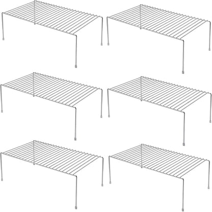 Kitchen Cabinet Shelf Organizer Set of 6, Medium (13 x 9.4 inch) Metal Wire Pantry Storage Shelves, Dish Plate Racks for Cabinets, Freezer, Counter, Cupboard Organizers and Storage, Chrome