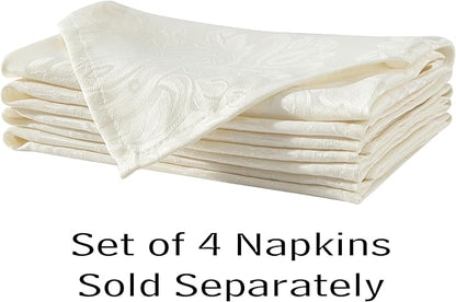 Newbridge Barcelona Luxury Damask Fabric Napkins, Set of 4 Square Napkins, Antique White, 100% Polyester, No Iron, Soil Resistant Dining Room, Party and Banquet Napkins