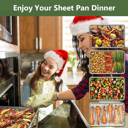 ROTTAY Baking Sheet, Half Sheet Pan with Cooling Rack Set [2 Pans + 2 Racks], Stainless Steel Baking Pan for Oven, Warp Resistant & Heavy Duty & Rust Free, Size 18 x 12 x 1 Inches