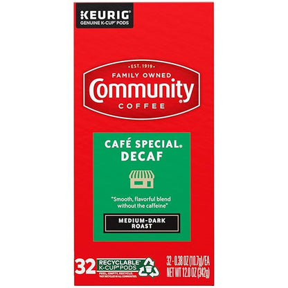 Community Coffee Café Special Decaf Medium-Dark Roast Single Serve Keurig K-Cup Pods 32 Count Box (Pack of 4)