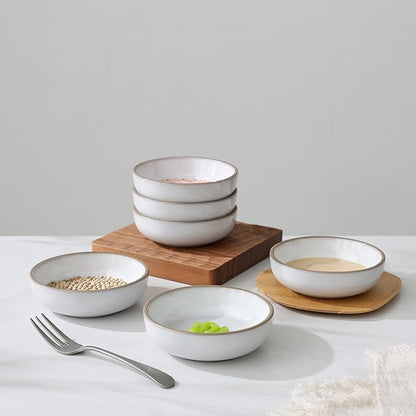 famiware Nature Ceramic Soy Sauce Dish, Dipping Bowls Set of 6, 3 oz Dipping Sauce Bowls/Dishes/Cups/Plates, Small Serving Bowls for Side Dishes, Condiments, Sushi, Appetizer, Dessert, Snowy White