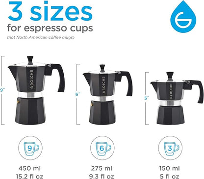 GROSCHE Milano Stovetop Espresso Maker Moka Pot 9 espresso Cup, 15.2 oz, Black. Cuban Coffee Maker Stove top coffee maker Moka Italian espresso greca coffee maker brewer percolator