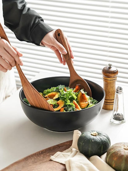 Kanwone Large Serving Bowls - 9.5 inch, 90oz Ceramic Salad Bowls, Fruit Bowls, Pasta, Soup Bowls, Set of 2, Serving Bowls for Entertaining, Microwave and Dishwasher Safe, Matte Black