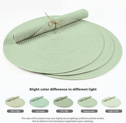 FunWheat Round Braided Placemats Set of 6 Place mats for Dining Tables Woven Heat Resistant Table Mats 15 inch (Mint Green)