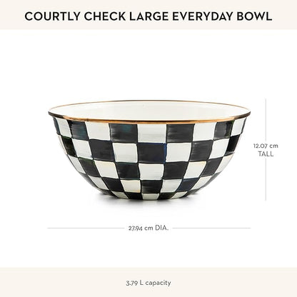 MACKENZIE-CHILDS Enamel Everyday Bowl, Serving Bowl for Entertaining, Large, Black-and-White Courtly Check, Set of 1