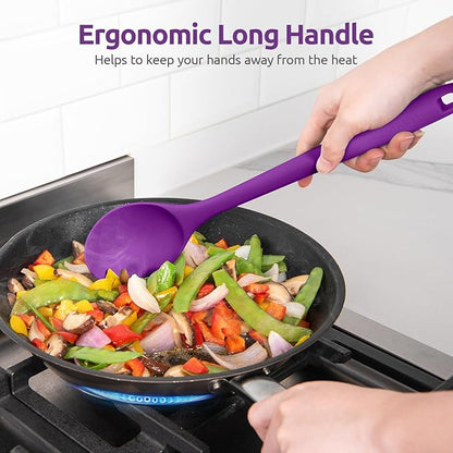 600ºF Heat Resistant Silicone Spoon: U-Taste 13.3in Solid Kitchen Cooking Spoon, Nonstick Food Grade Large & Long Soup Rubber Utensil for Mixing, Serving, Stirring, Basting, for Pot Cookware (Purple)