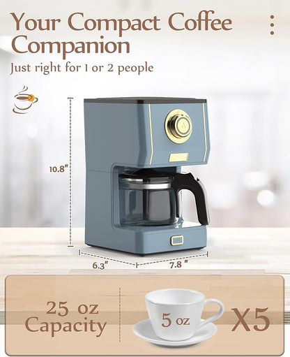 Amaste Coffee Maker, 5 Cup Coffee Pot with Three Brewing Modes, Retro Coffee Maker with Glass Carafe & Reusable Coffee Filter, Drip Coffee Maker Ideal for Home or Office, Keep Warm, Ash Blue