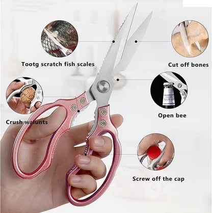 Kitchen Scissors, Heavy Duty Sharp Shears Dishwasher Safe, Rose Gold Cooking Accessories for Meat, Chicken, Fish, Poultry, Herb, Bread