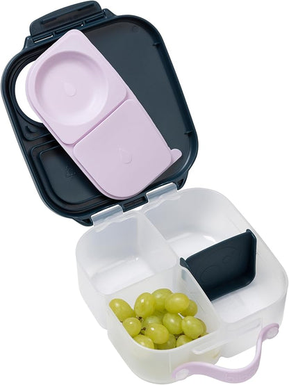 b.box Mini Lunch Box, Bento Box for Kids, Snack Container with 2 Leak Proof Compartments, Reusable Snack Containers with Lids, Kids Lunch Boxes Ages 3+, BPA Free, 4 1/4 Cup Capacity (Indigo Rose)