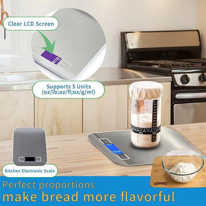 Sourdough Proofing Basket Set: Banneton Bread Basket with 15 PCS Baking Supplies - Sourdough Starter Kit with Jar & Scale for Handmade Baker's (Round+Oval Set)