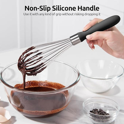 U-Taste Balloon Whisk for Cooking: 18/10 Stainless Steel Kitchen Wire Whisk, Medium Heavy Duty Egg Beater, Manual Baking Mixing Tool with 8 High Flex Wires for Stirring, Blending Sauce (Black)
