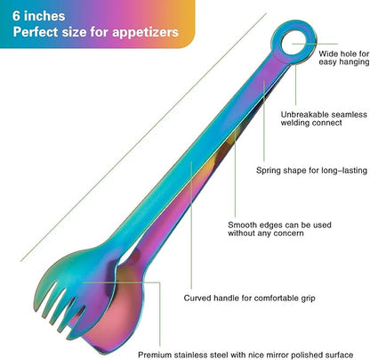 MSY BIGSUNNY Multicolor Small Serving Tongs - 6 Inches Premium Stainless Steel Appetizer Tongs, Set of 4