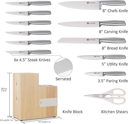 Professional 13 Piece Knife Block Set with Magnetic, Sharp Chef Knife Set, Ideal for Home and Restaurants, Silver