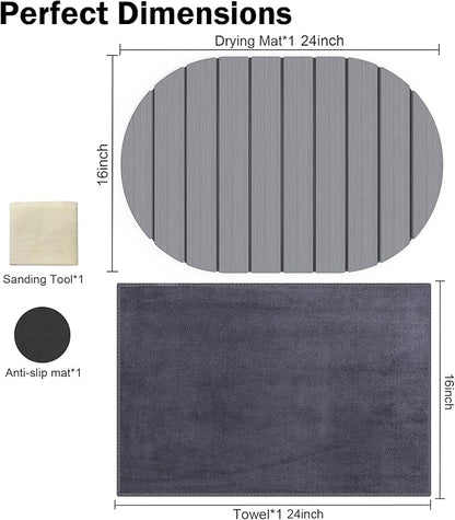 Stone Dish Drying Mat for Kitchen Counter,24"(L)×16"(W) Collapsible Fast-Drying Diatomaceous Earth Mats with Towel Sanding Tool,Versatile Stone Drying Mats for Cups Dishes Bottles
