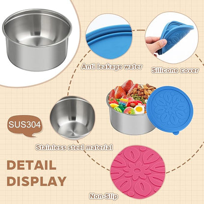 Cmonie 3Pack Stainless Steel Containers with Lids,10/20/33 oz Easy Open Leak Proof Metal Snack Containers,Food Storage Bento Box for Snacks, Fruits (3Pcs-20 oz)