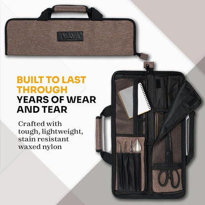 Asaya Chef Knife Roll Bag - 12 Pockets for Knives and Kitchen Utensils - Lightweight, Durable, and Stain Resistant Nylon - Perfect for the Traveling Chef - Knives not Included