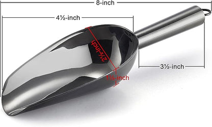 6 Ounce Ice Scoop Set of 2, E-far Platinum Black Stainless Steel Small Scoops for Ice Cube/Candy/Flour/Sugar, Metal Utility Scoops for Canisters, Baking, Kitchen Pantry, Rust Free