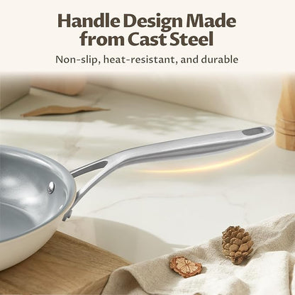 Ceramic Frying Pans Set, 3-Pieces Fry Pan (8", 9.5", 11") with Tri Ply Nonstick Coating, Induction Skillet Set with Handles, Healthy Fast Heating Cookware, Oven Safe, Suitable for All Stove