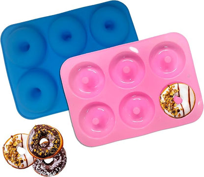 LeLehome 2PCS Donut Molds Pan, Silicone Non-Stick Donut Maker for Doughnut Baking Semi Sphere Cake Bread 6 Holes Bakeware Kitchen Tools, Pink & Blue