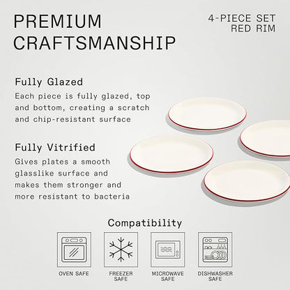 Made In Cookware - Set of 4 - Appetizer Plates - White With Red Rim - Porcelain England