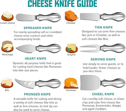 WoneNice Cheese Knife Set, 6-Piece Stainless Steel Knives for Charcuterie, Gift Ready
