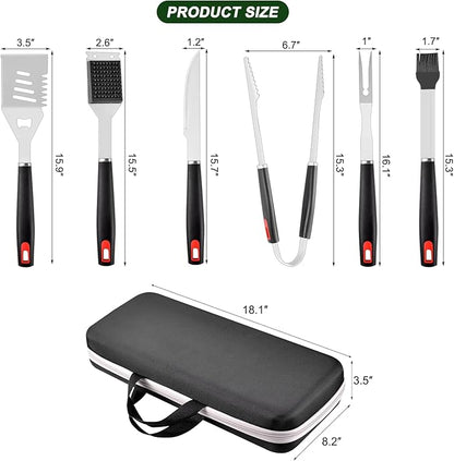 Grilling Accessories Set Spatula Fork Cleaning Brush Food Tongs Carving Knife Basting Brush Durable Stainless Steel BBQ Grill Tools with Extra Thick Storage Case BBQ Accessories Grill Set