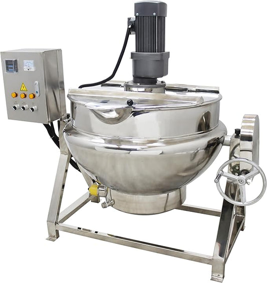 TECHTONGDA 54gallon Commercial Electric Cooking Machine Tilting Jacketed Pot Heating Kettle Stainless Steel with Stirrer 220V