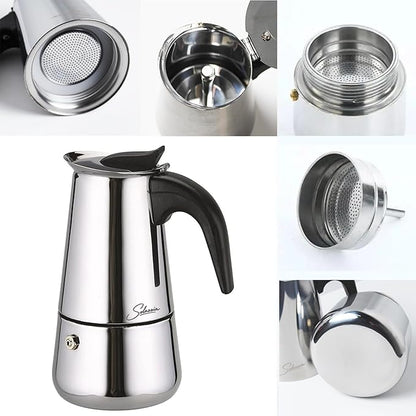 Coffee Maker 9 Cup Moka Pot Stainless Steel Percolator coffee pot Espresso Maker, Compatible with Gas, Electric, Ceramic, and Induction stovetops(15 fl oz/450 ml)