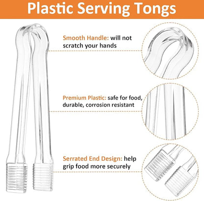PEASUG 10 PCS Plastic Serving Tongs, Disposable Plastic Tongs, Clear Kitchen Small Serving Utensils for Serving for Party Food Buffet Appetizer Salad Catering Ice, 6.3 Inches