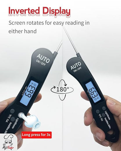 5 PCs Digital Food Thermometer with Fast 1-Second Reading, ±1°F Accuracy, -58°F to 572°F Range | Foldable Probe, Magnetic Back, Backlit LCD, Auto-Off for Grilling, Baking, Smoking