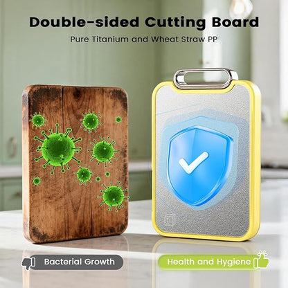Titanium Cutting Board for Kitchen, Cutting Boards Non Toxic Double Sided Metal Pure Titanium and Wheat Straw PP Chopping Board Food Grade Easy to Clean Large Size 16"*10"*0.9"(Yellow)