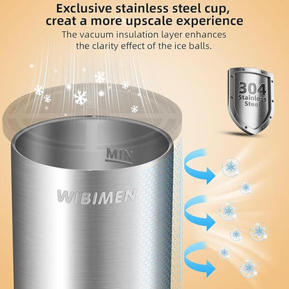Clear Ice Cube Maker - 2.5" Ball - Stainless Steel Clear Ice Maker - Compact Design - for Whiskey, Cocktails, Bourbon - 4 PACK