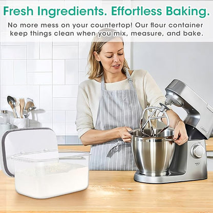 Large Bread Box with Easy-Carrying Handles for Kitchen Countertop, 6.5 Qt Rice Flour Container with Pop Up Lid & Hanging Hooks for Cleaner Use, Airtight Food Storage Bin for Kitchen Organization
