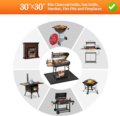 30" Square Fire Pit Mat/Under Grill Mat Fireproof Waterproof Oil-Proof, 4 Layers Fireproof Mat Fire Pit BBQ Pad Protect Mat for Deck Patio Grass Outdoor Wood Burning Fire Pit and BBQ Smoker