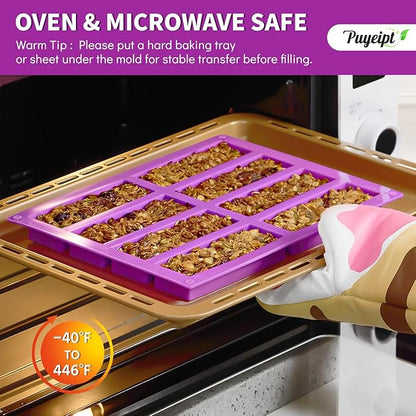 8-Cavity Silicone Candy Bar Molds, 2 Pcs Granola Bar Molds Rectangle Chocolate Mold for Baking Protein Energy Bar, Dubai Chocolate Bar, Brownie