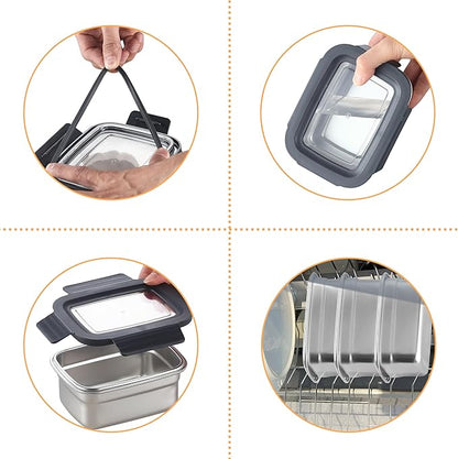BEFOY Stainless Steel Food Storage Container with Lids Bento Lunch Box Leak Proof & Airtight for Kitchen Meal Prep freezer Reusable & Stackable Oven Dishwasher Safe (600 * 3)