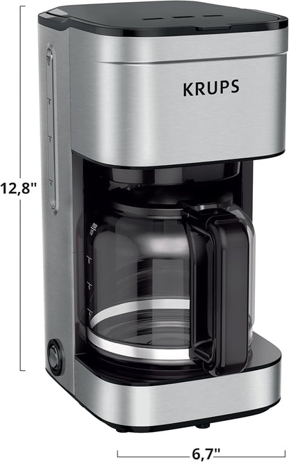 KRUPS Coffee Maker 10 Cups Simply Brew Stainless Steel Drip Coffee Maker, 900 Watts Coffee Filter, Drip Free, Dishwasher Safe Pot , Black & Silver
