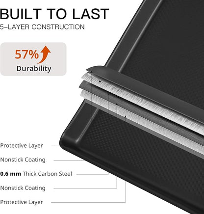 HONGBAKE 2 Pack Half Sheet Pan Set, 1/2 Cookie Sheets for Baking with Diamond Texture, 17.5" x 12" Large Baking Sheets Non Stick, Non Toxic Oven Trays for Cooking, 57% Thicker Carbon Steel, Dark Gray