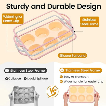 Silicone Jumbo Muffin Pan with Metal Frame, Non Stick Food Grade Silicone Large Muffin Pan, with Handles 6 Cup,BPA-Free and Dishwasher Safe, Jumbo Cupcake Pans - 2 Piece Yellow