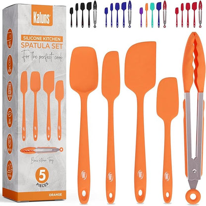 Kaluns Silicone Spatula Set, 4 Rubber Spatulas 600°F Heat Resistant, Nonstick Seamless Design with Stainless Steel Core, Dishwasher Safe, BPA free, Bonus Tongs Included
