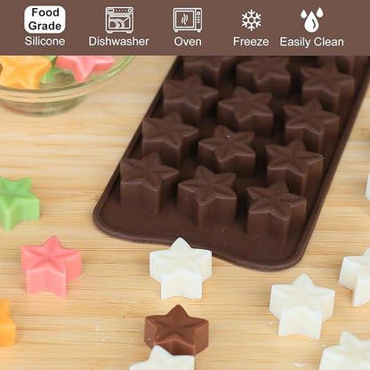Small Star Chocolate Molds Silicone, Food Grade Silicone Candy Molds for Bite Size Gummy/Jelly/Fruit Snacks, 15 Cavities Mini Star Mold for Soap/Candle/Wax Melt, 2 Pcs