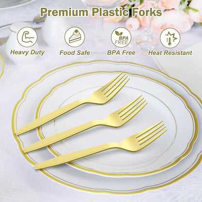 360 Count Extra Heavy Duty Gold Plastic Forks Disposable, BPA-Free, Heat Resistant, Solid and Durable Disposable Forks Bulk, Premium Plastic Forks heavy duty for Party Supply