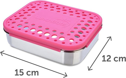LunchBots Medium Duo Snack Container - Divided Stainless Steel Food Container - Two Sections for Half Sandwich and a Side - Eco-Friendly - Dishwasher Safe - Stainless Lid - Pink Dots