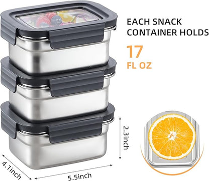 BEFOY Stainless Steel Food Storage Container with Lids Bento Lunch Box Leak Proof & Airtight for Kitchen Meal Prep freezer Reusable & Stackable Oven Dishwasher Safe (600 * 3)