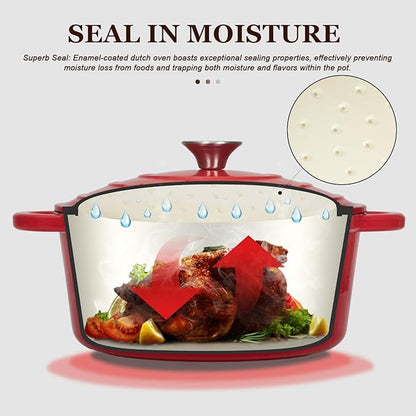 Overmont 5.5QT Enameled Cast Iron Dutch Oven with Lid Cookbook Heavy-Duty Casserole with Dual handles for Braising, Stews, Roasting, Bread Baking