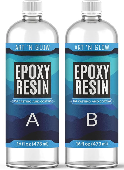 Art 'N Glow Epoxy Resin 32 oz Kit - Crystal Clear, UV Resistant, Self Leveling, Food Safe for Table Top, Arts & Crafts, Wood, Casting, Jewelry Making, Use with Mica Powder, Silicone Molds, Alcohol Ink
